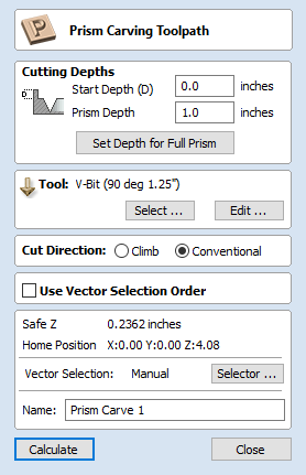 Prism Carving Toolpath Form